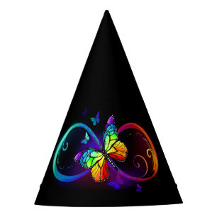 Chapeaux De Fètes Vibrant infinity with rainbow butterfly on black
