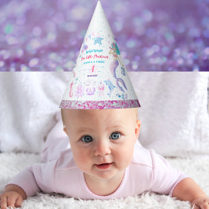 Chapeaux De Fètes Violet rose Sous La Mer Fille Sirène Anniversaire