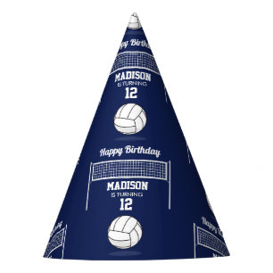 Chapeaux De Fètes Volleyball Ball & Net Marine Blue Anniversaire Nom