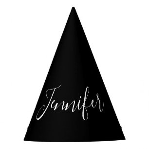 Chapeaux De Fètes Votre nom   Élégant script blanc sur noir