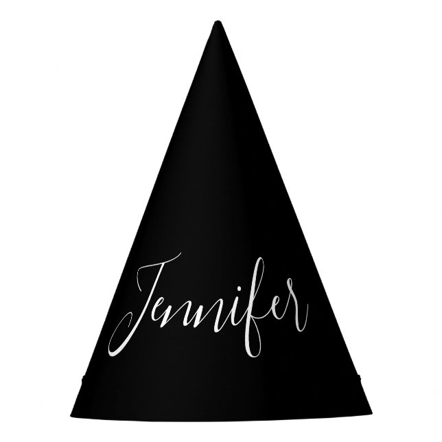Chapeaux De Fètes Votre nom | Élégant script blanc sur noir (Devant)