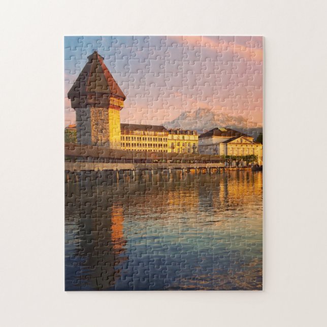 Chapel Bridge, Lucerne au puzzle du crépuscule (Vertical)