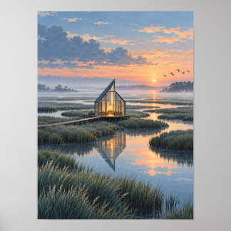 Chapelle de verre Marais tidaux Aube Affiche 12x16