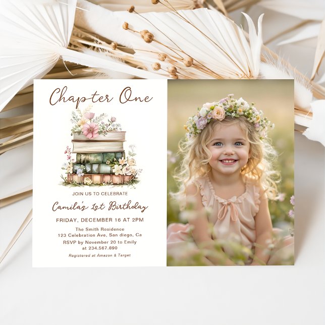 Chapter One Books 1st Birthday Photo Invitation (Créateur téléchargé)