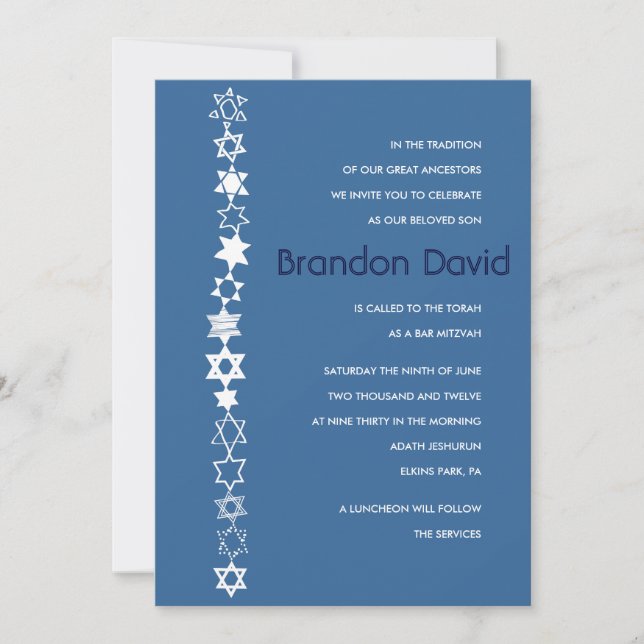 CHAQUE ÉTOILE EST UNE Invitation Bat mitzvah Bar U (Devant)