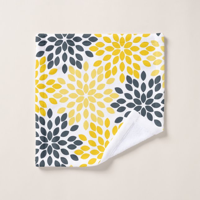 Charbon jaune et gris Moderne Floral (Gant de toilette)