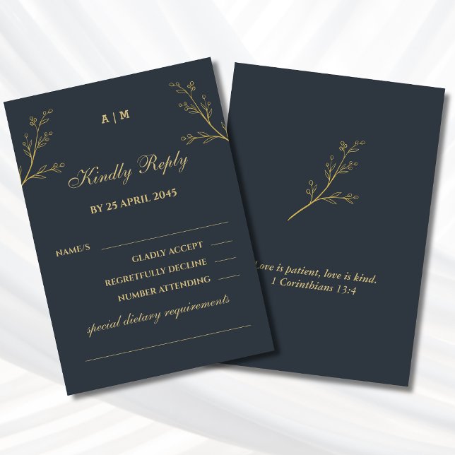 Charcoal Botanical Christian Wedding RSVP  (Créateur téléchargé)