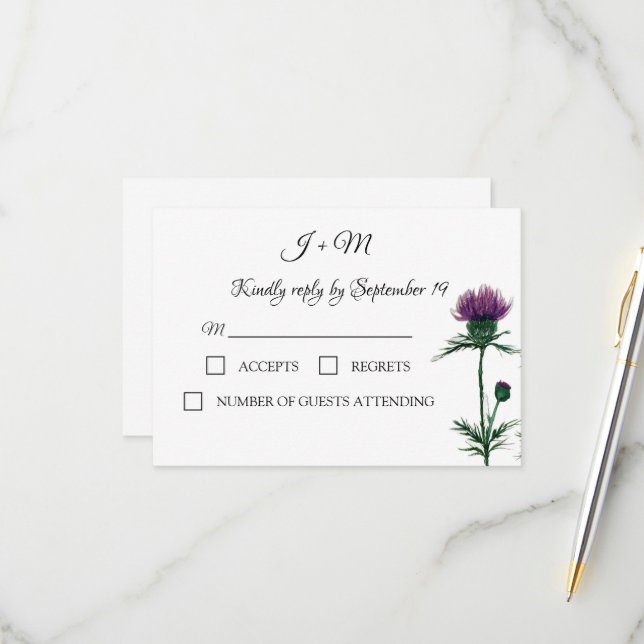 Chardon Floral écossais Watercolor Wedding RSVP (Devant/Arrière en situation)