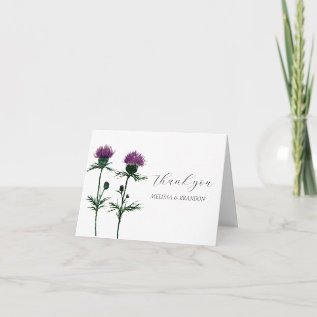 Chardon violet écossais Floral Mariage Merci (Devant)