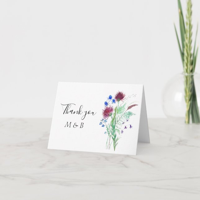 Chardon violet écossais Floral Mariage Merci (Devant)