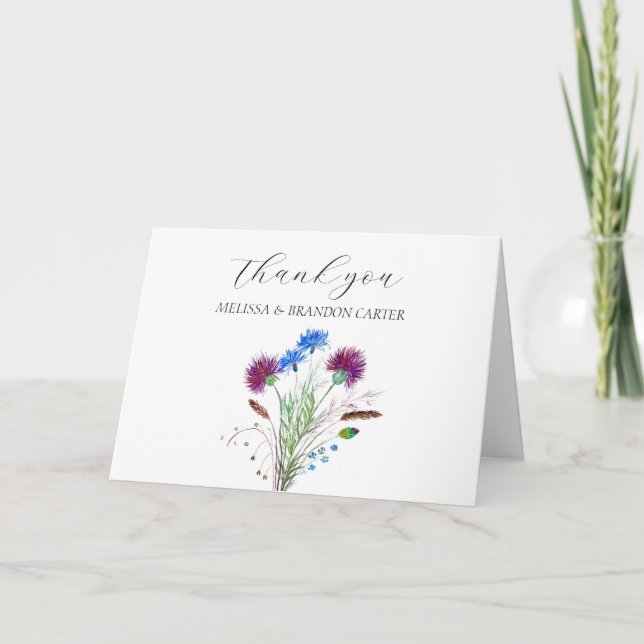 Chardon violet écossais Floral Mariage Merci (Devant)