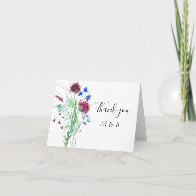 Chardon violet écossais Floral Mariage Merci (Devant)