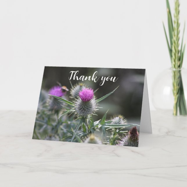 Chardon violet écossais Floral Mariage Merci (Devant)