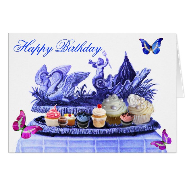 CHARIOT BLEU DE SWANS ET CUPCAKES JOYEUX ANNIVERSA (Devant horizontal)