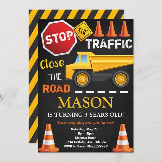 Chariot de construction Camion noir Invitation d'a (Devant / Derrière)