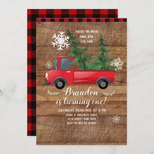 Chariot de Noël Bois Red Plaid Invitation d'annive