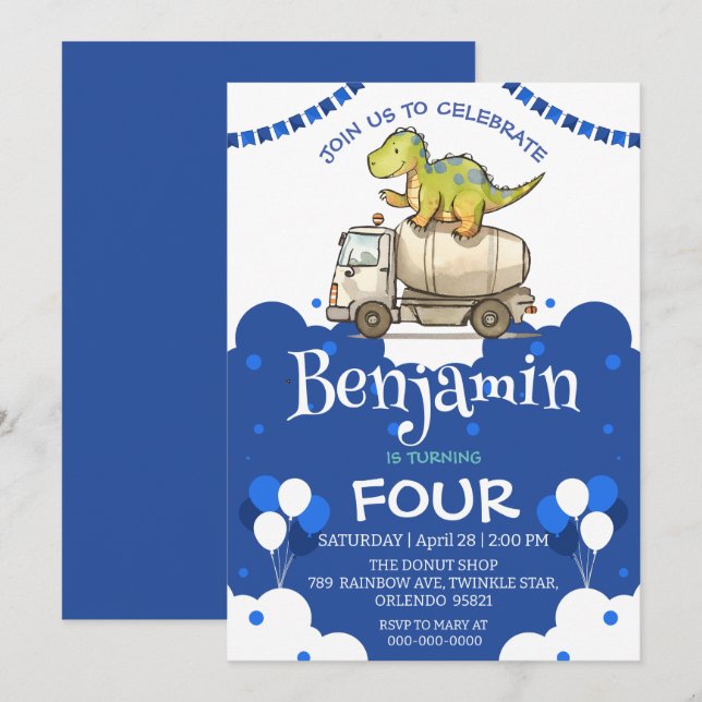 Chariot en ciment dinosaure Cute Ecole de Ballons  (Devant / Derrière)