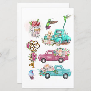 Chariots d'aquarelle clé oiseau à découper et coll