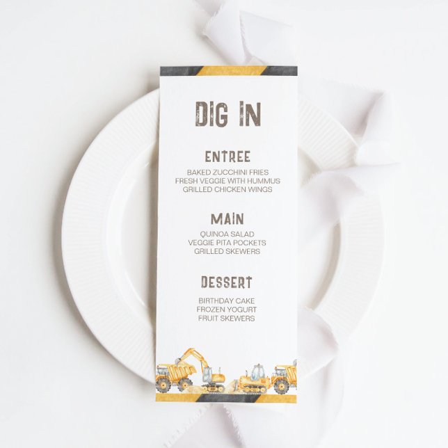 Chariots de construction Menu fête d'anniversaire (Créateur téléchargé)