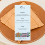 Charleston Menu pour Mariage Aquarelle design<br><div class="desc">Laissez-vous tenter par une expérience culinaire inspirée du charme et des saveurs de Charleston grâce à notre menu mariage à l'aquarelle. Ce menu élégant et artistique présente les délicieux plats qui seront servis lors de votre journée spéciale. L'aquarelle présente des teintes douces et vives, qui rappellent la beauté côtière de...</div>