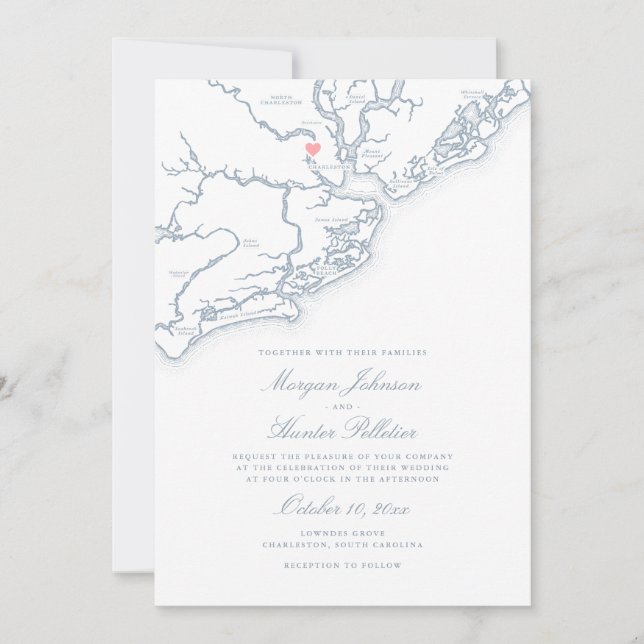Charleston SC Carte Elegant Dusty Blue Mariage (Devant)
