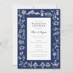 Charleston Toile Marine Blue Shower Invitation