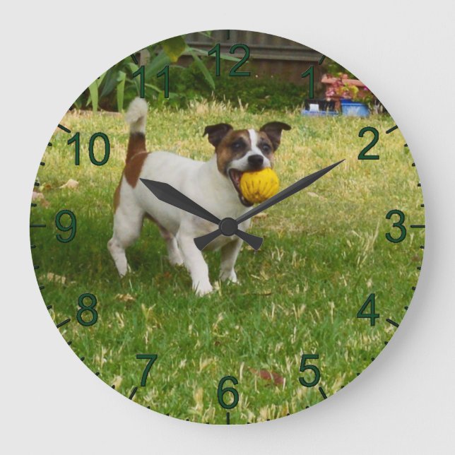 Charlie le Fox Terrier Jeu de Balle, Horloge Mural (Recto)