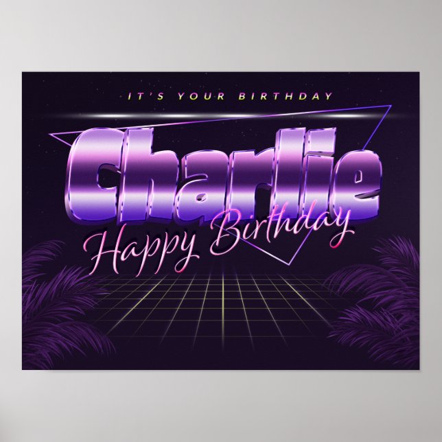 Charlie Name Vorname lila retro Poster Geburtstag (Devant)