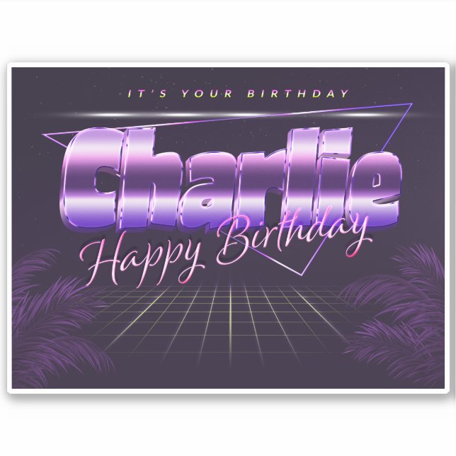 Charlie Prénom lila retro Sticker (Devant)
