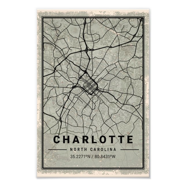 charlotte map print poster canvas |South carolina (Devant)