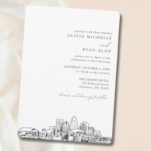 Charlotte Mariage Elegant Skyline Invitation (Charlotte North Carolina Wedding Invitation)