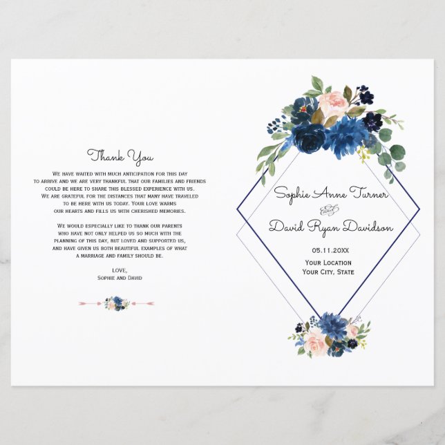 Charm Blue Blush Floral Blue Diamond Programme (Devant)