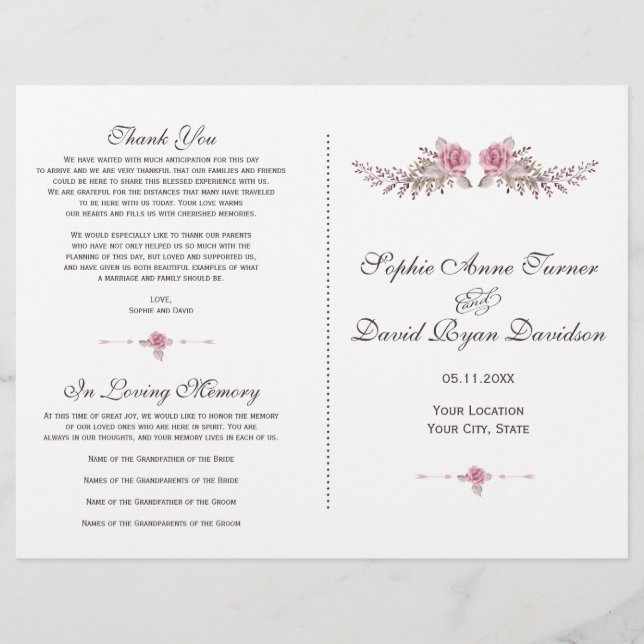 Charm Bourgogne Red Marsala Floral Wedding Program (Devant)