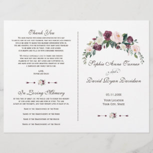 Charm Burgundy Blush Ivory Floral Wedding Programm