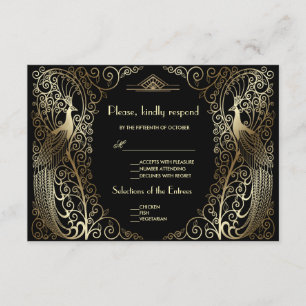 Charm Gold Art Déco Peacocks Mariage RSVP