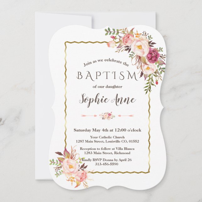 Charm Gold Blush rose Floral Invitation (Devant)