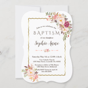 Charm Gold Blush rose Floral Invitation