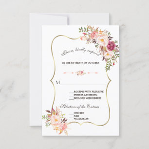 Charm Gold Blush rose Floral Mariage RSVP