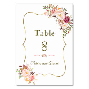 Charm Gold Blush rose Floral Numéro de table