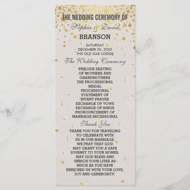 Charm Gold Confetti Programme de mariage en cuir b (Devant)