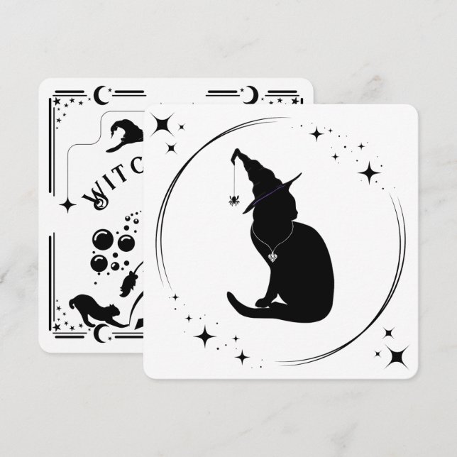 Charm n'Witch Cat Halloween Party Invitation (Devant / Derrière)