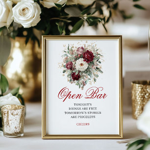 Charmant Affiche de Mariage Burgundy Open Bar