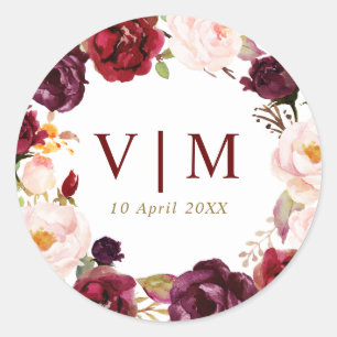charmant autocollant à mariage floral rouge bordea