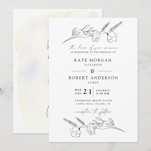 Charmant Botanique Élégant Mariage Invitation (Devant / Derrière)