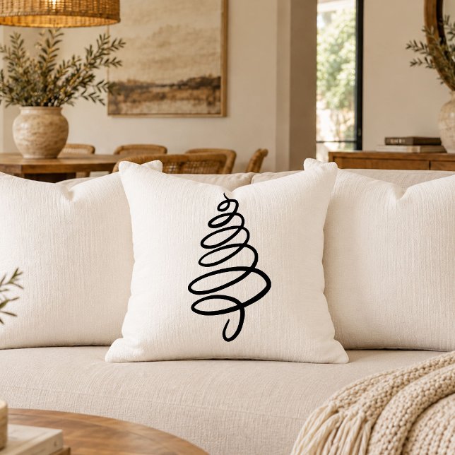 Charmant Coussin d'Accent d'Arbre de Noël Noir Bla (Charming Black White Christmas Tree Accent Pillow)