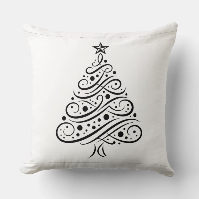 Charmant Coussin d'Accent d'Arbre de Noël Noir Bla (Recto)
