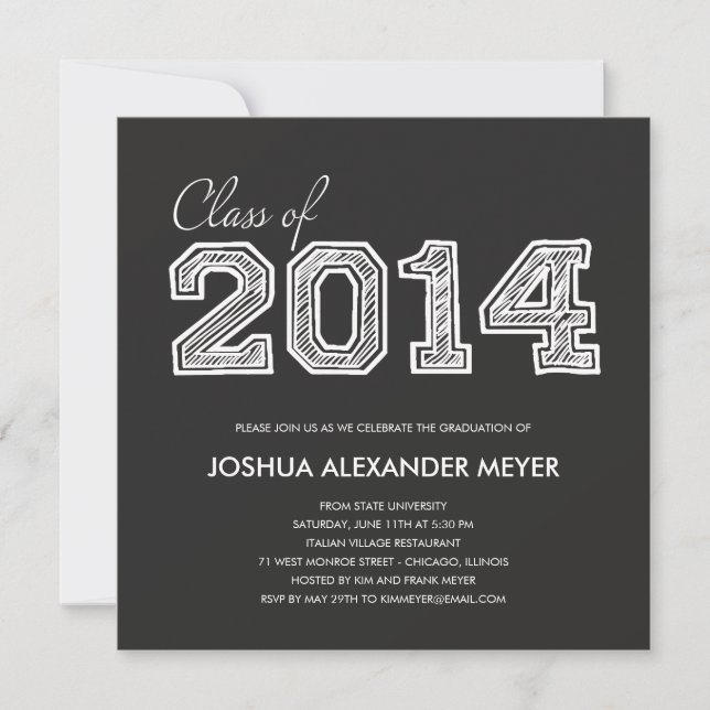 Charmant croquis Invitation de la fête de graduati (Devant)