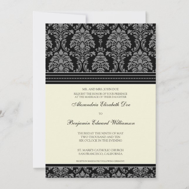 Charmant Damask 5x7 Faire-part de mariage :[fuzzy] (Devant)