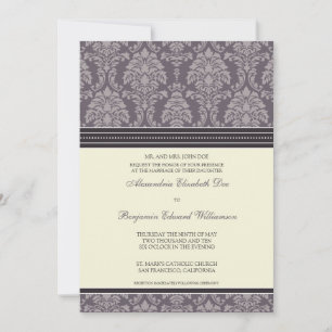 Charmant Damask 5x7 Faire-part de mariage : prune