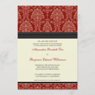 Charmant Damask 5x7 Faire-part de mariage :rouge